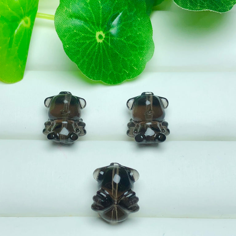 Natural Icy Obsidian Angel Wing Bear Jewelry Charms Beads Pendants