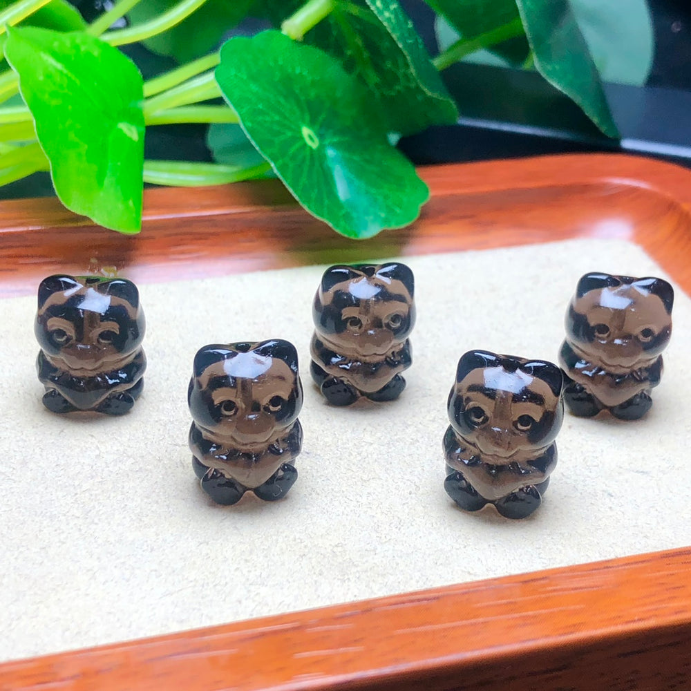 Natural Icy Obsidian Bear with Heart Jewelry Charms Beads Pendants