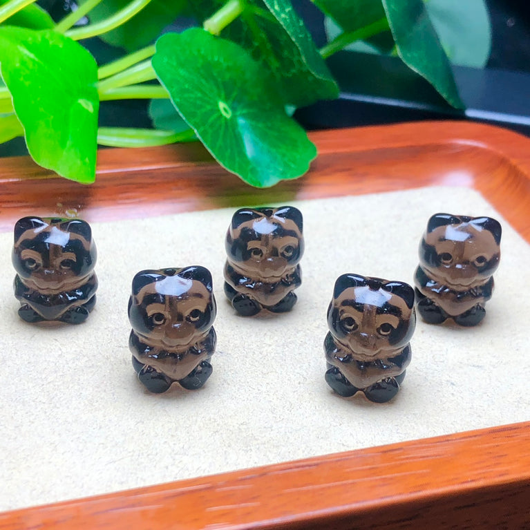 Natural Icy Obsidian Bear with Heart Jewelry Charms Beads Pendants