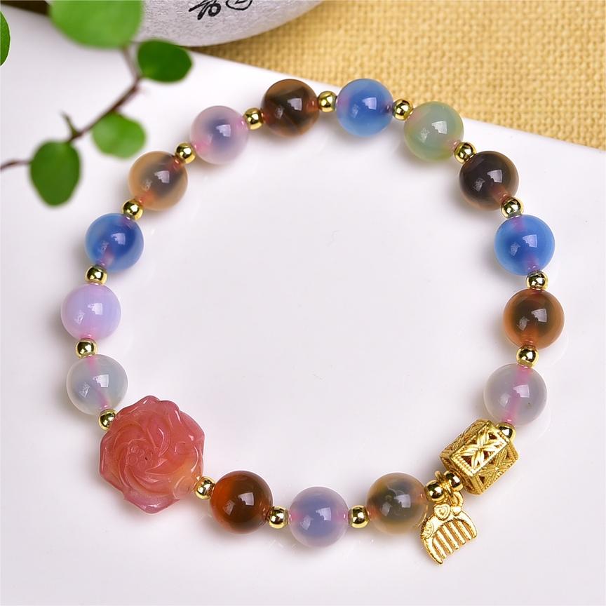 Natural Sugar Agate with Yanyuan Agate Flower Designed Bracelets