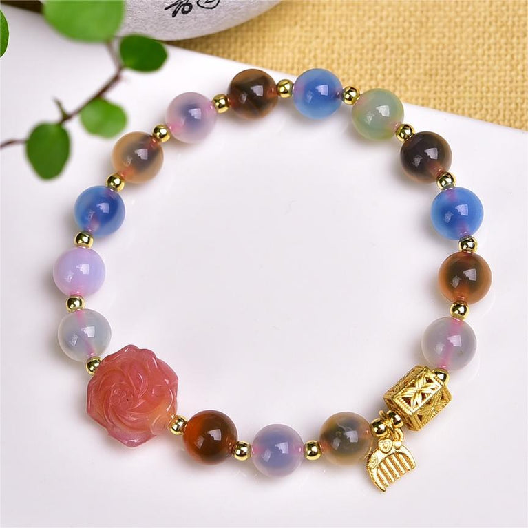 Natural Sugar Agate with Yanyuan Agate Flower Designed Bracelets