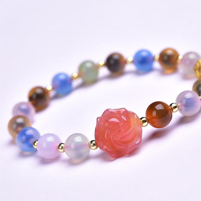 Natural Sugar Agate with Yanyuan Agate Flower Designed Bracelets