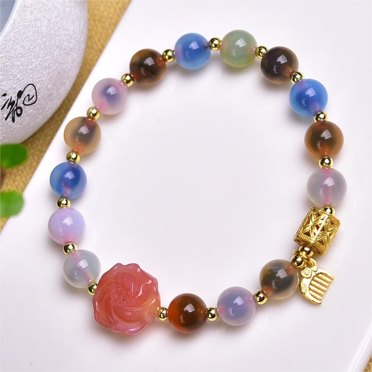 Natural Sugar Agate with Yanyuan Agate Flower Designed Bracelets