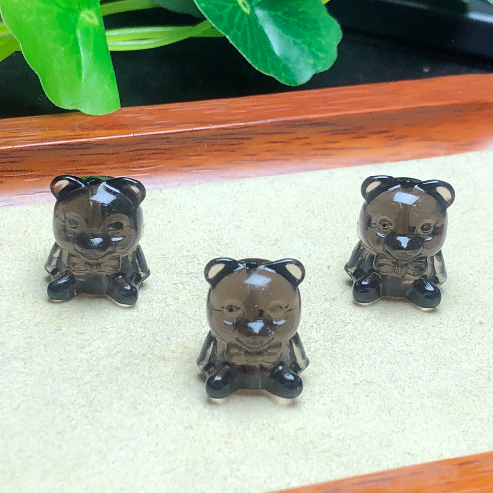 Natural Icy Obsidian Bear with Bowtie Jewelry Charms Beads Pendants