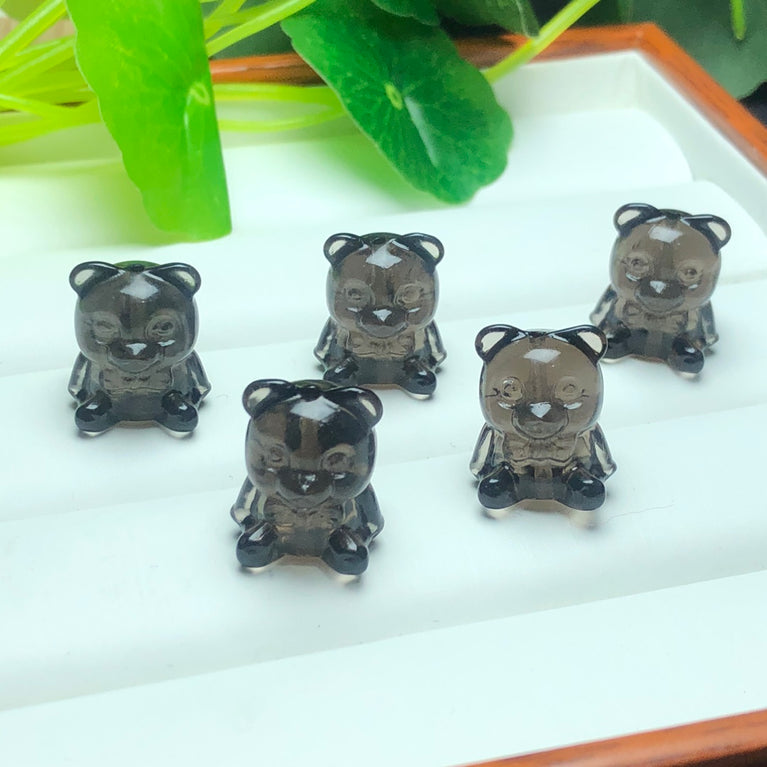 Natural Icy Obsidian Bear with Bowtie Jewelry Charms Beads Pendants