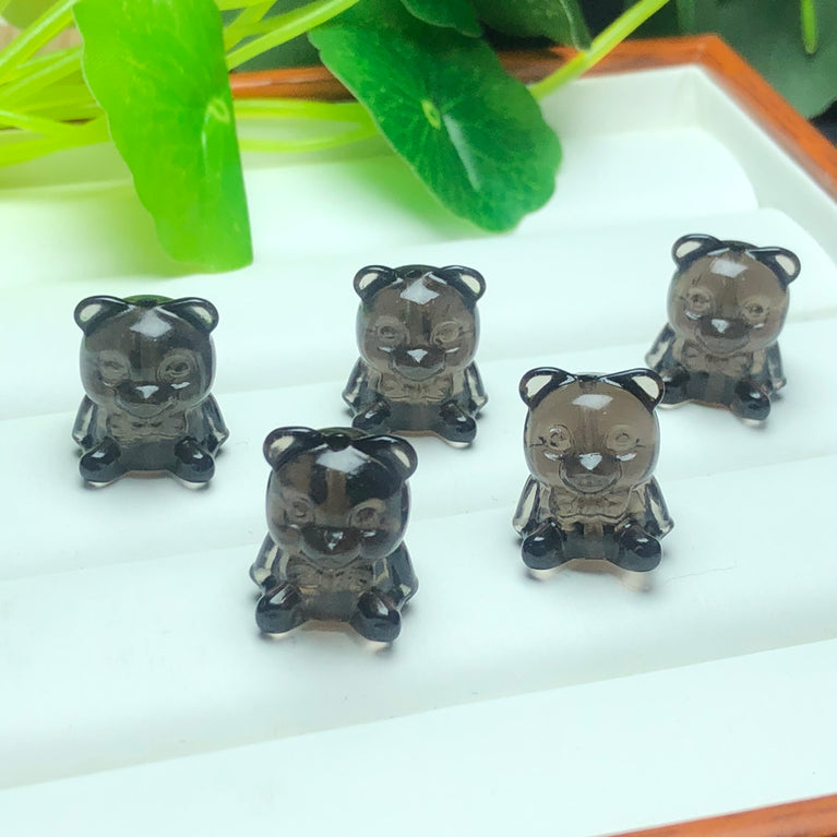 Natural Icy Obsidian Bear with Bowtie Jewelry Charms Beads Pendants