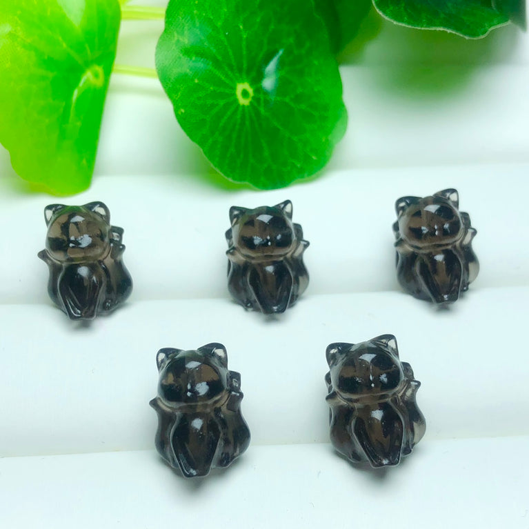 Natural Icy Obsidian Nine Tail Fox Jewelry Charms Beads Pendants