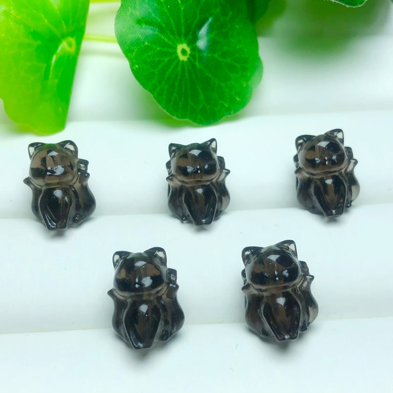 Natural Icy Obsidian Nine Tail Fox Jewelry Charms Beads Pendants