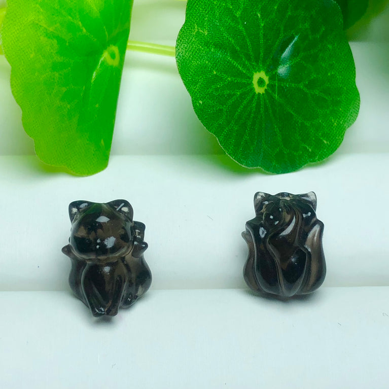 Natural Icy Obsidian Nine Tail Fox Jewelry Charms Beads Pendants