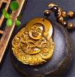 Natural High Quality South African Yellow Tiger Eye Laughing Buddha Necklace