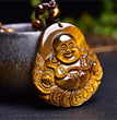 Natural High Quality South African Yellow Tiger Eye Laughing Buddha Necklace