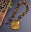 Natural High Quality South African Yellow Tiger Eye Laughing Buddha Necklace