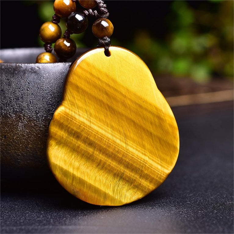 Natural High Quality South African Yellow Tiger Eye Laughing Buddha Necklace