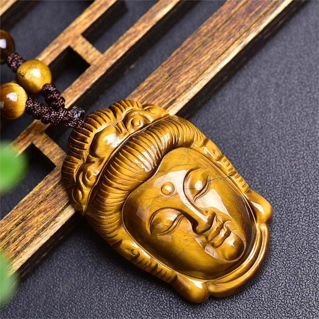 Natural High Quality South African Yellow Tiger Eye Guanyin Kwan Yin Necklace
