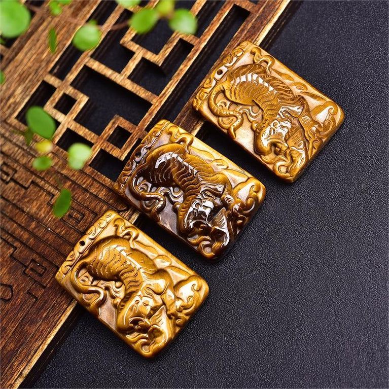 Natural High Quality South African Yellow Tiger Eye Tiger Rectangular Pendant