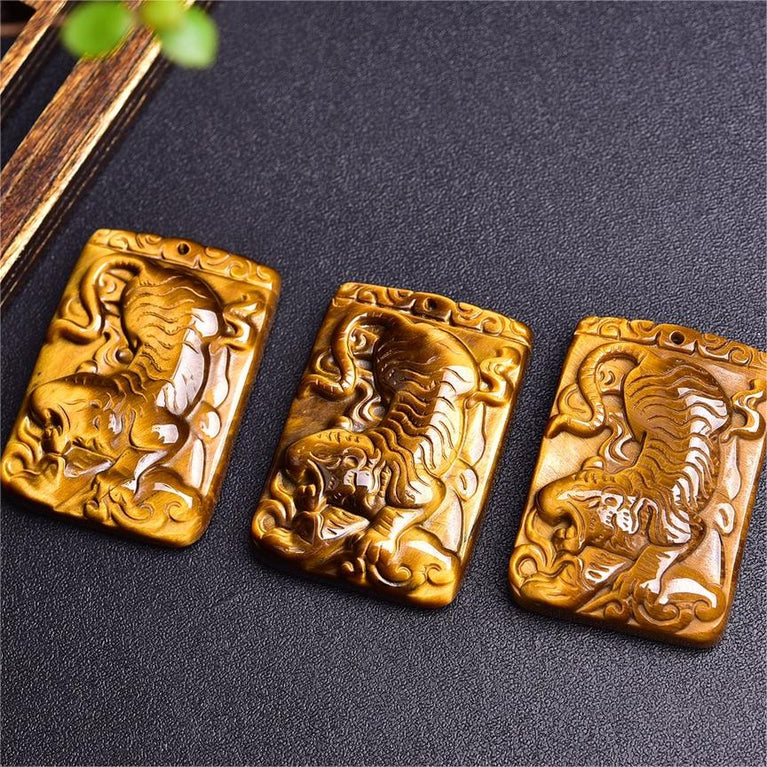 Natural High Quality South African Yellow Tiger Eye Tiger Rectangular Pendant