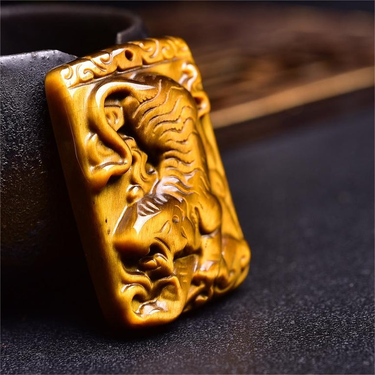 Natural High Quality South African Yellow Tiger Eye Tiger Rectangular Pendant