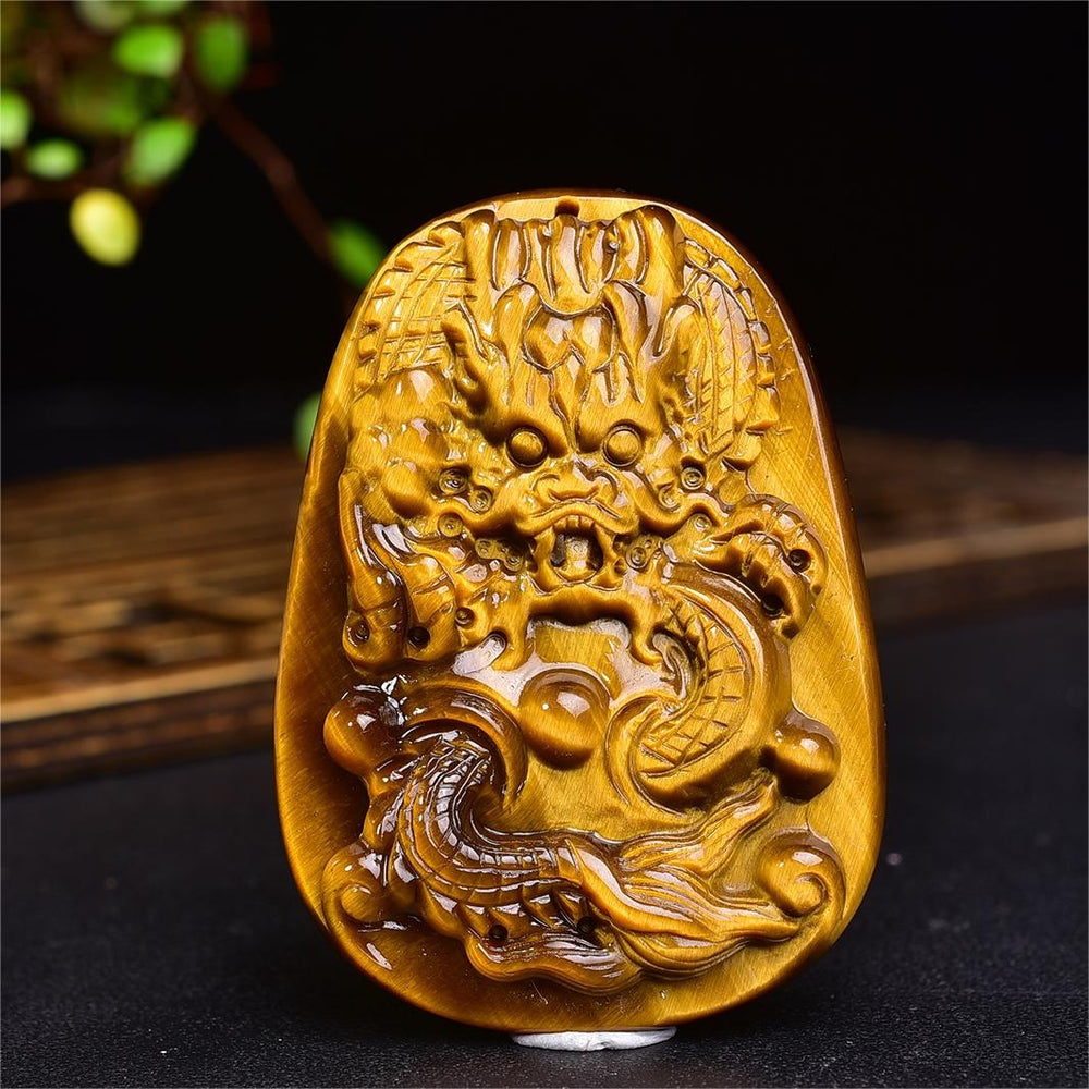 Natural High Quality South African Yellow Tiger Eye Dragon Pendant