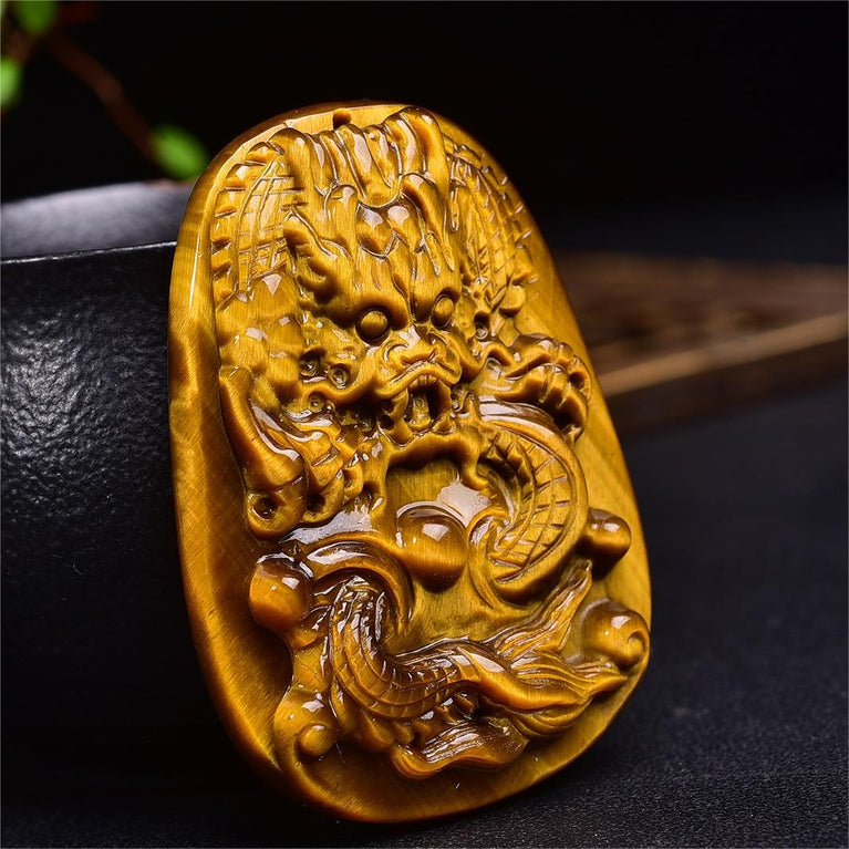 Natural High Quality South African Yellow Tiger Eye Dragon Pendant