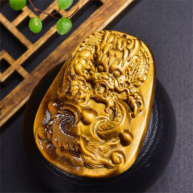 Natural High Quality South African Yellow Tiger Eye Dragon Pendant