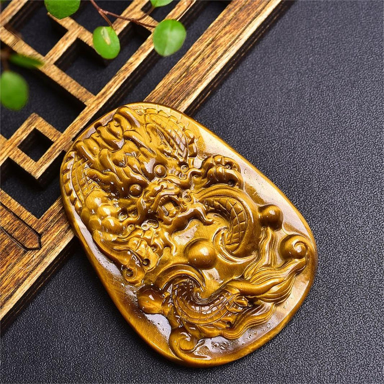 Natural High Quality South African Yellow Tiger Eye Dragon Pendant