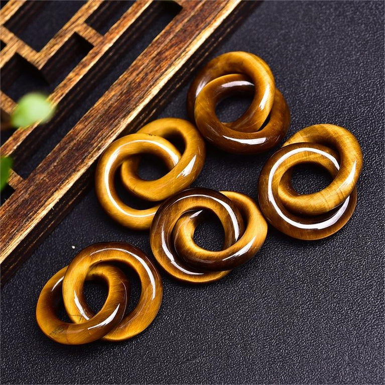 Natural High Quality South African Yellow Tiger Eye Double Circle Pendant