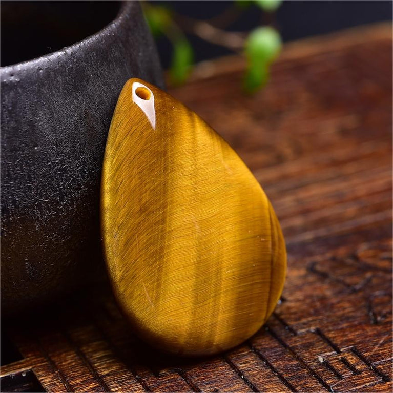 Natural High Quality South African Yellow Tiger Eye Teardrop Pendant