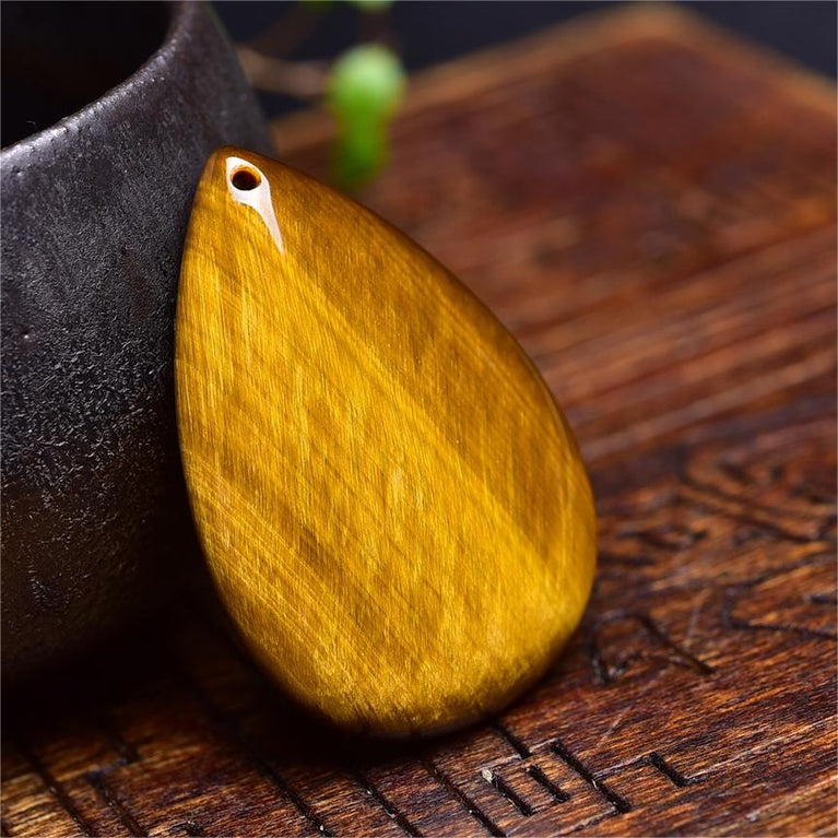 Natural High Quality South African Yellow Tiger Eye Teardrop Pendant