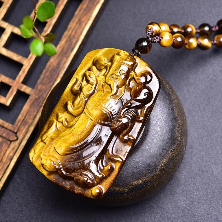 Natural High Quality South African Yellow Tiger Eye Fortune God Necklace