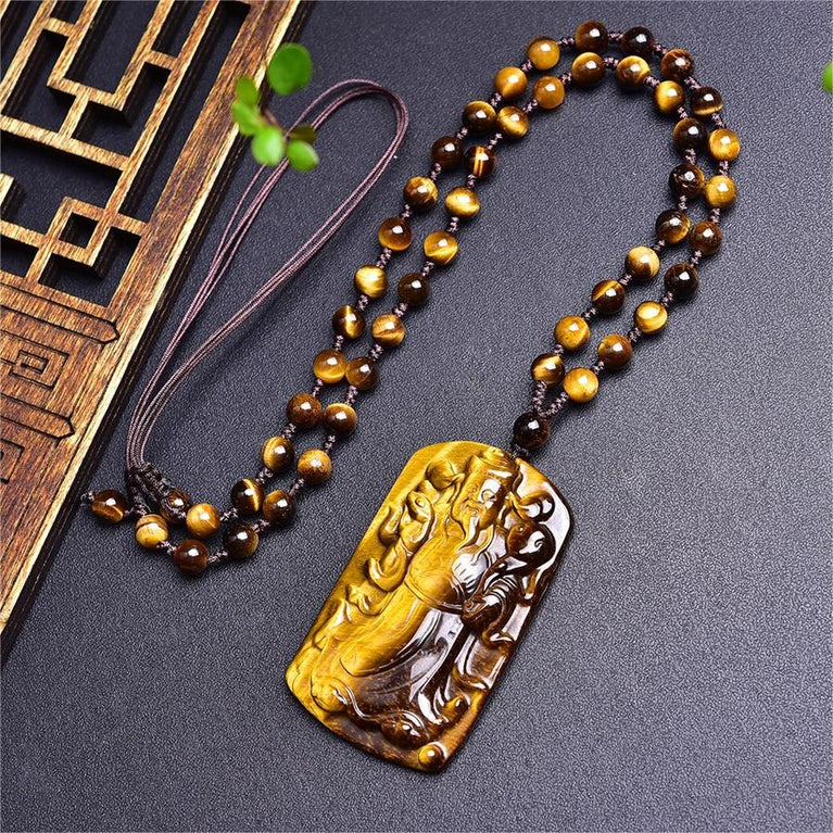 Natural High Quality South African Yellow Tiger Eye Fortune God Necklace