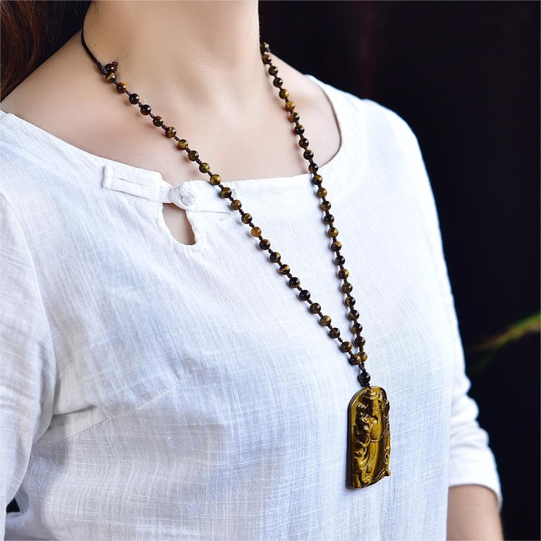 Natural High Quality South African Yellow Tiger Eye Fortune God Necklace