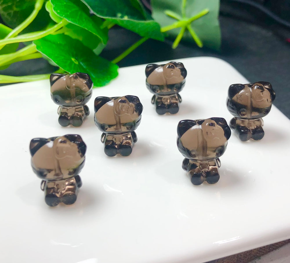 Natural Icy Obsidian Hello Kitty Drilled Beads Jewelry Charms