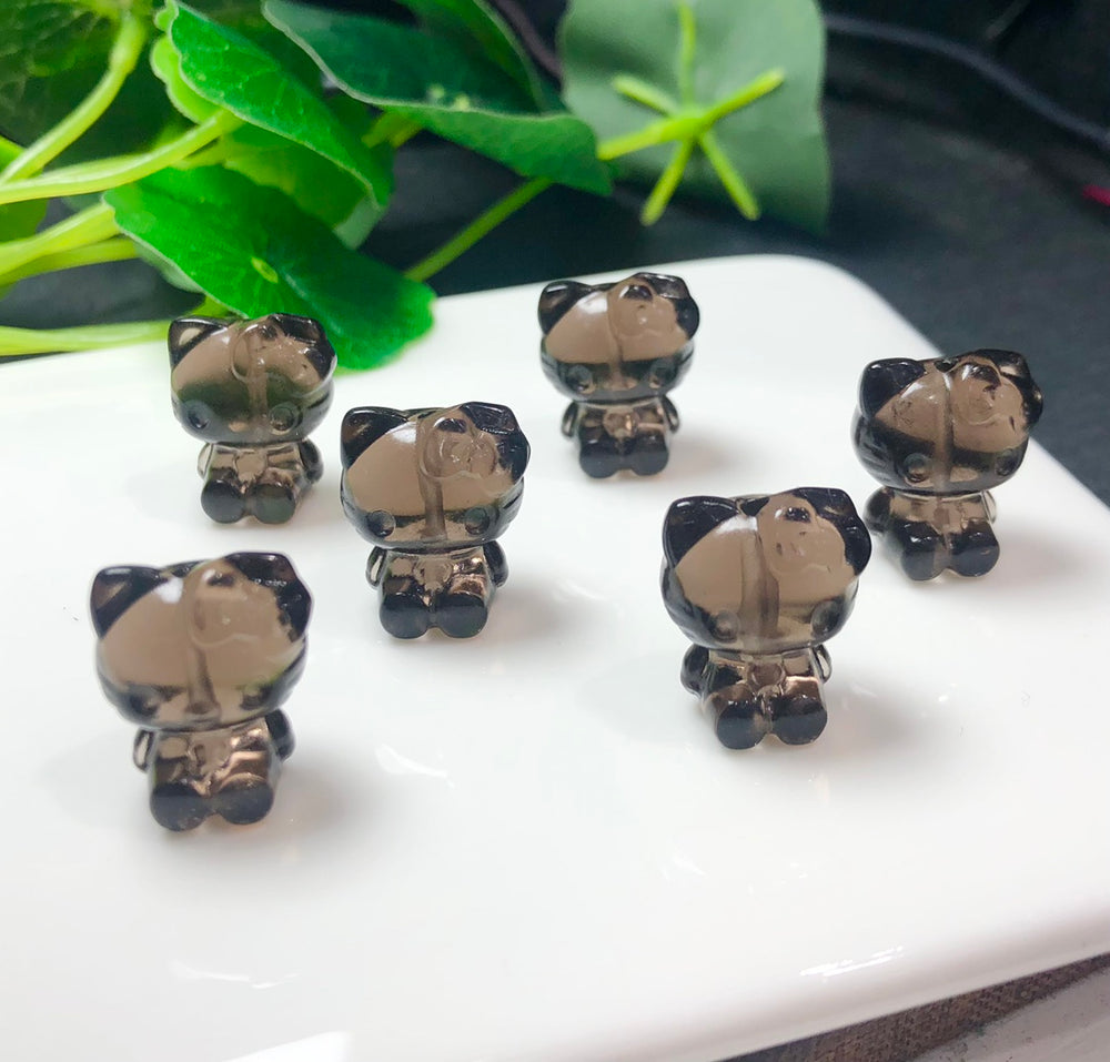 Natural Icy Obsidian Hello Kitty Drilled Beads Jewelry Charms