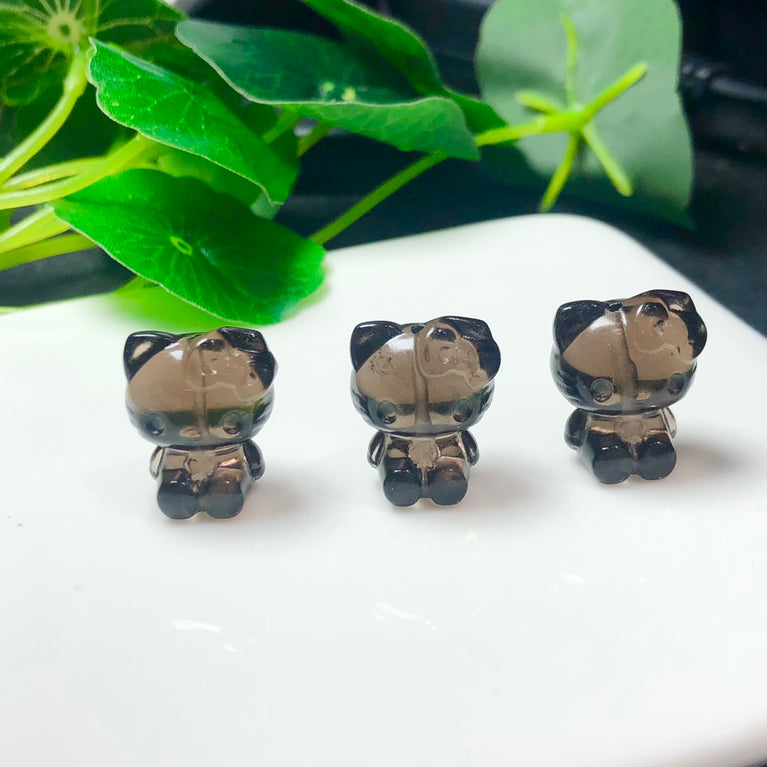 Natural Icy Obsidian Hello Kitty Drilled Beads Jewelry Charms