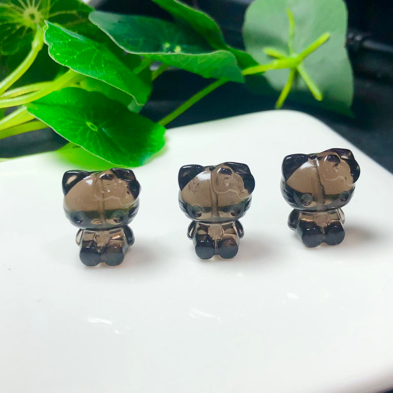 Natural Icy Obsidian Hello Kitty Drilled Beads Jewelry Charms