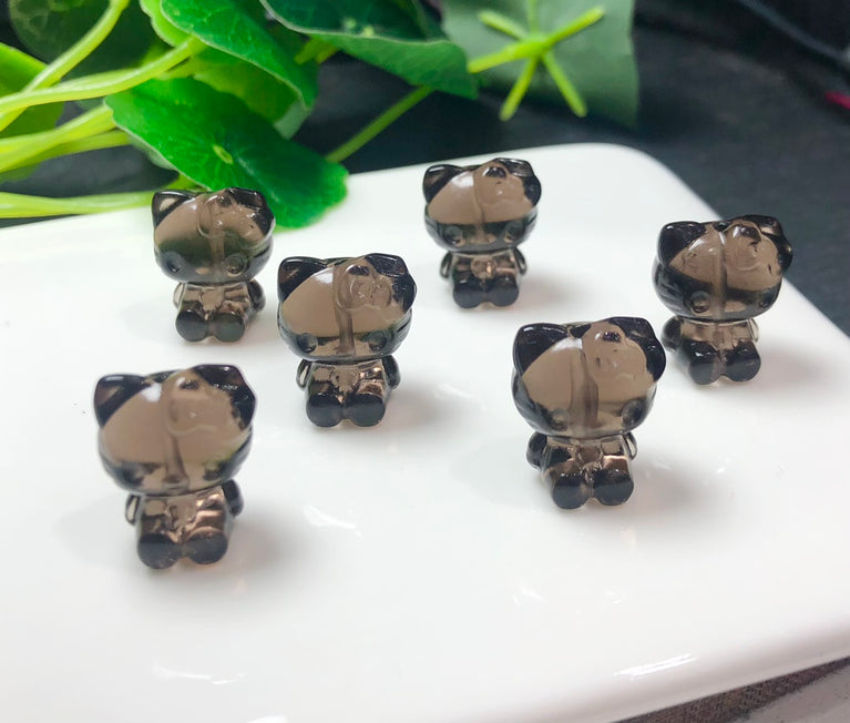 Natural Icy Obsidian Hello Kitty Drilled Beads Jewelry Charms