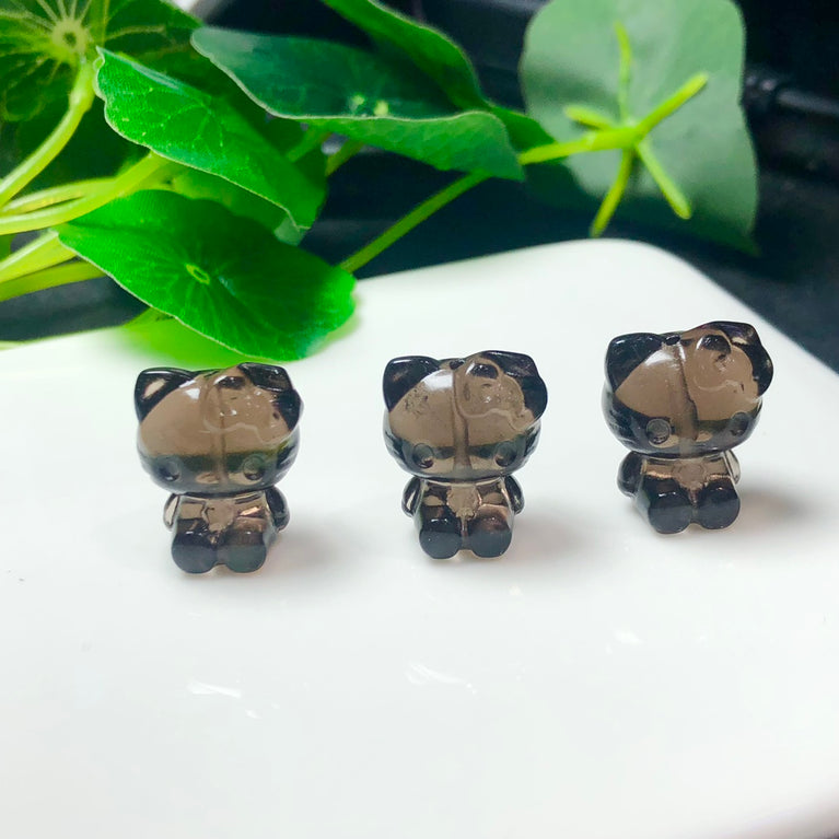 Natural Icy Obsidian Hello Kitty Drilled Beads Jewelry Charms