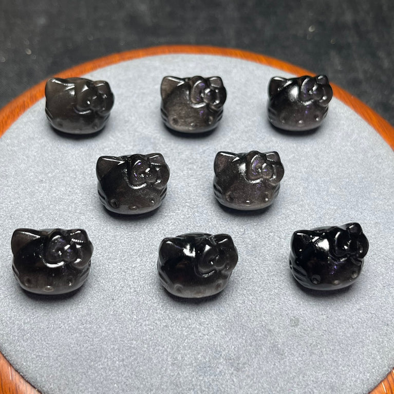 Natural Silver Sheen Obsidian Hello Kitty Head Jewelry Charms Beads Pendants