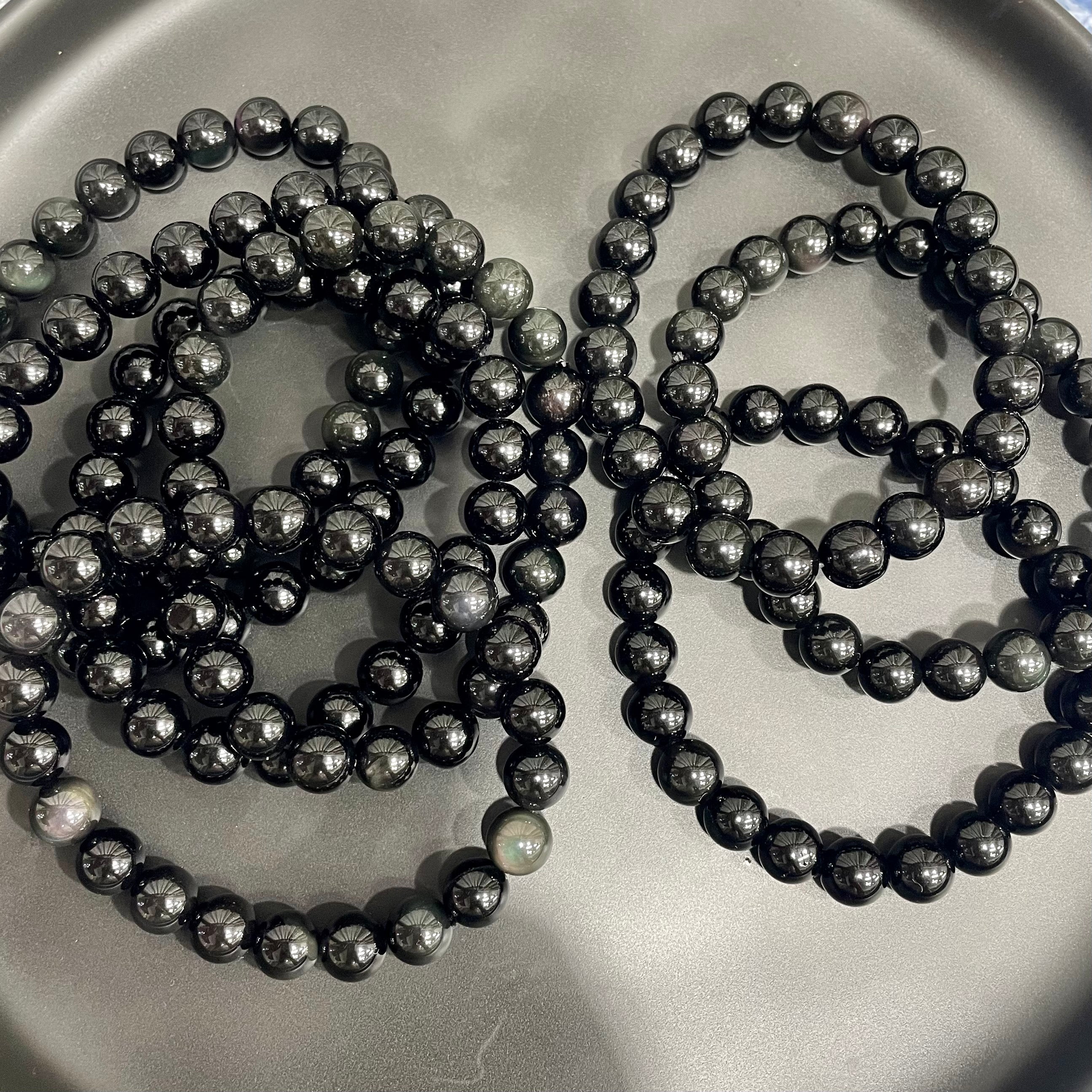 8mm Rainbow Sheen Obsidian Bracelets Round Beaded Bracelets Stretch Beads