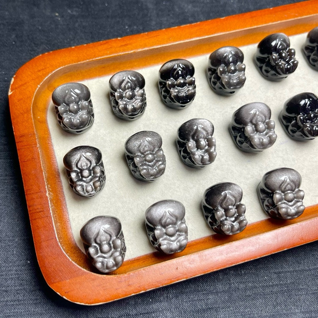 Natural Silver Sheen Obsidian Pixiu Jewelry Charms Beads Pendants