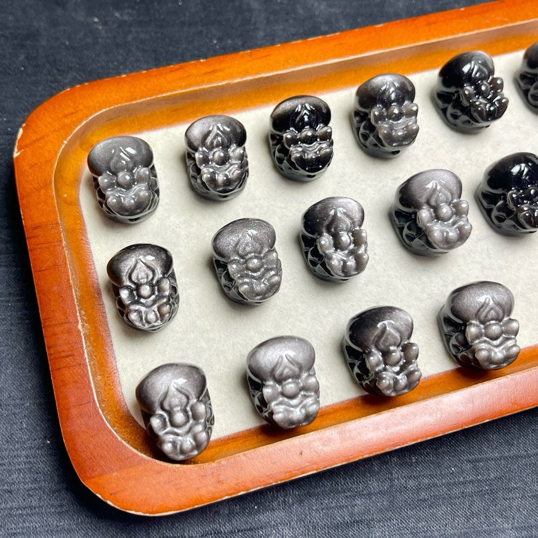 Natural Silver Sheen Obsidian Pixiu Jewelry Charms Beads Pendants