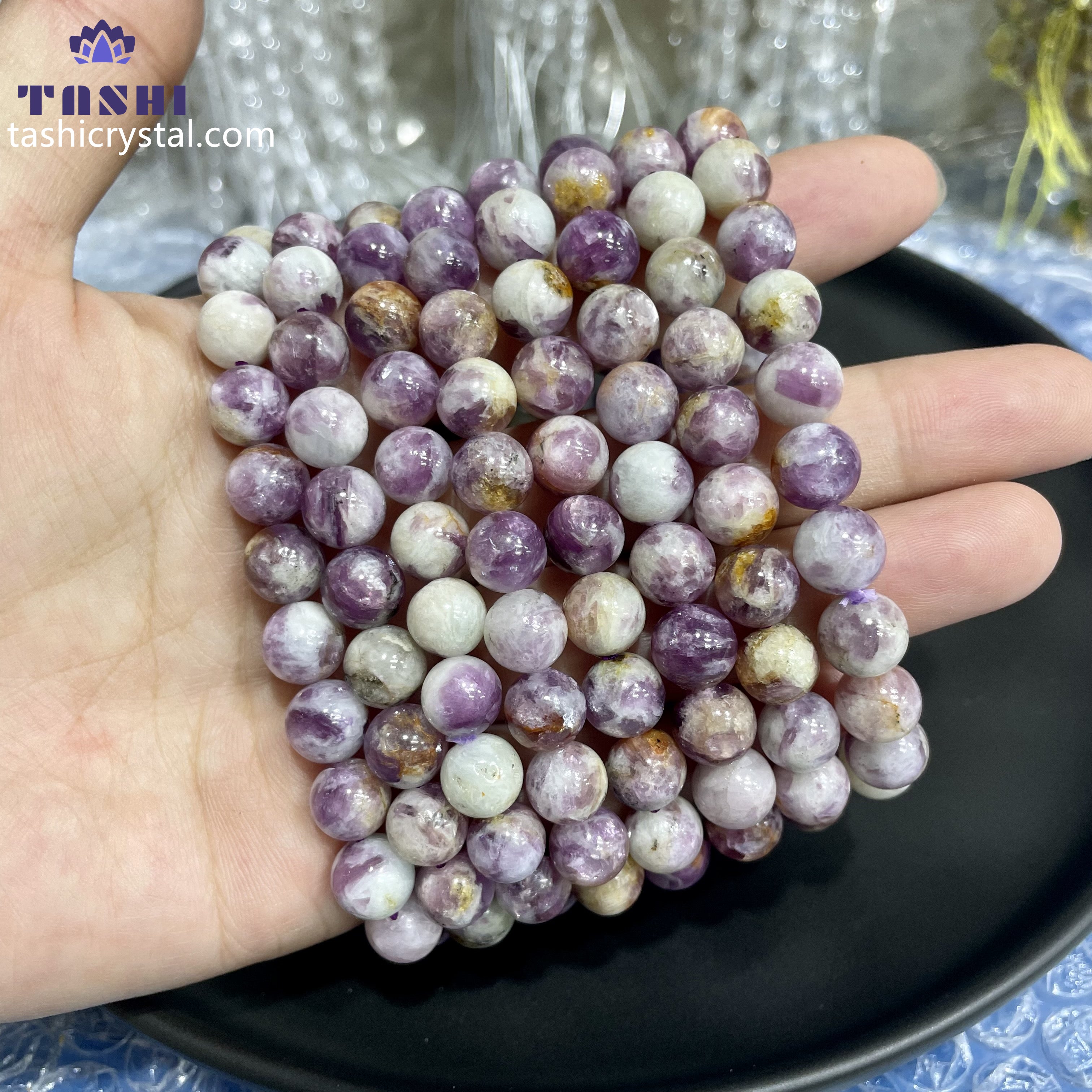 8mm Flashy Purple Mica Bracelets Round Beaded Bracelets Stretch Beads