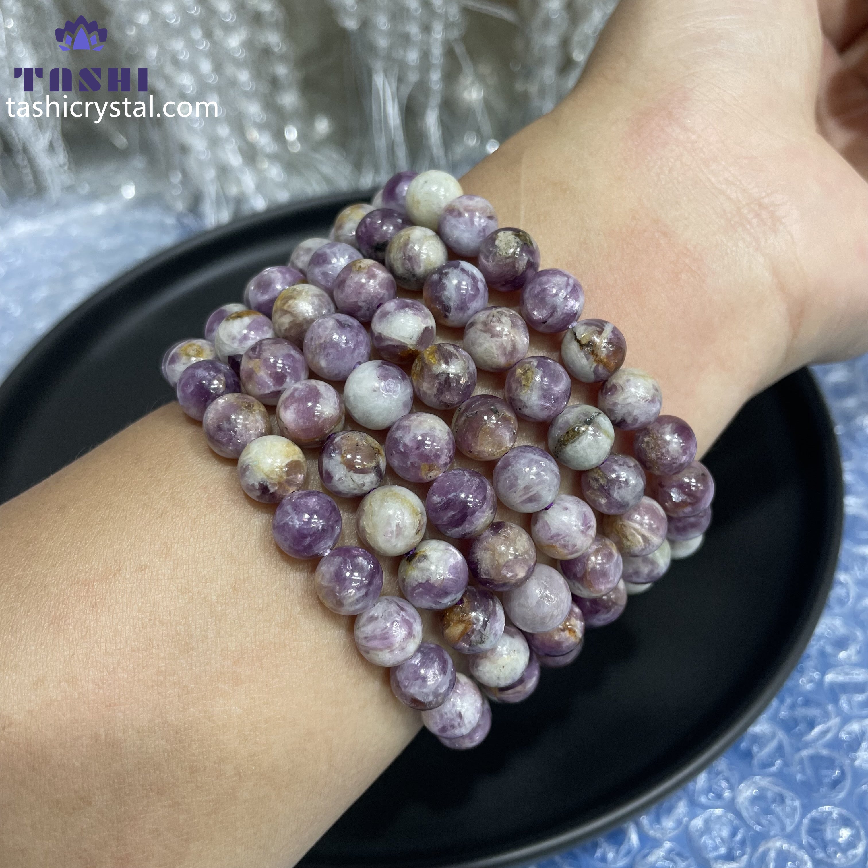 8mm Flashy Purple Mica Bracelets Round Beaded Bracelets Stretch Beads