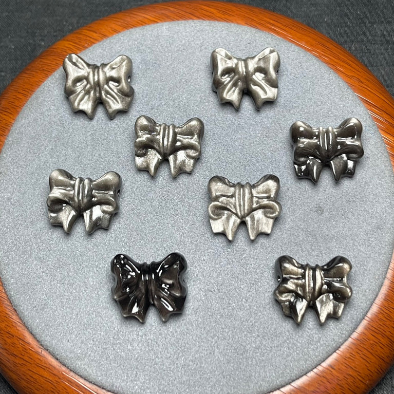 Natural Silver Sheen Obsidian Bow Jewelry Charms Beads Pendants