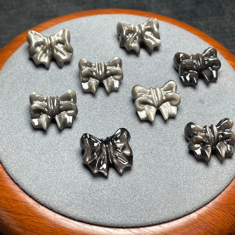 Natural Silver Sheen Obsidian Bow Jewelry Charms Beads Pendants