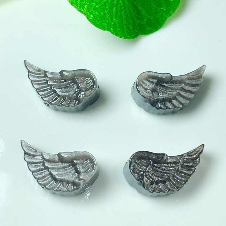 Natural Silver Sheen Obsidian Angel Wing Jewelry Charms Beads Pendants