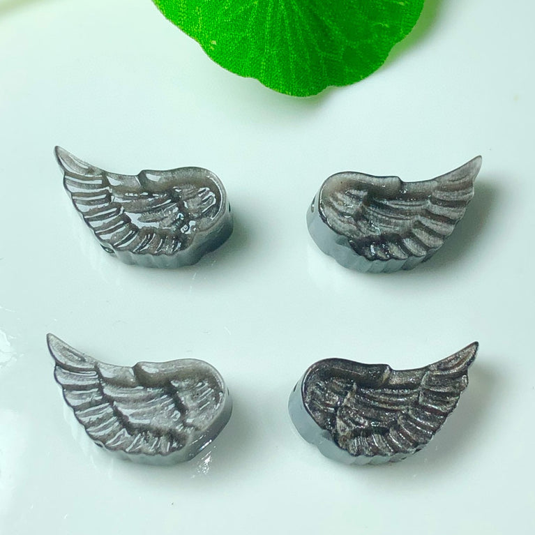 Natural Silver Sheen Obsidian Angel Wing Jewelry Charms Beads Pendants