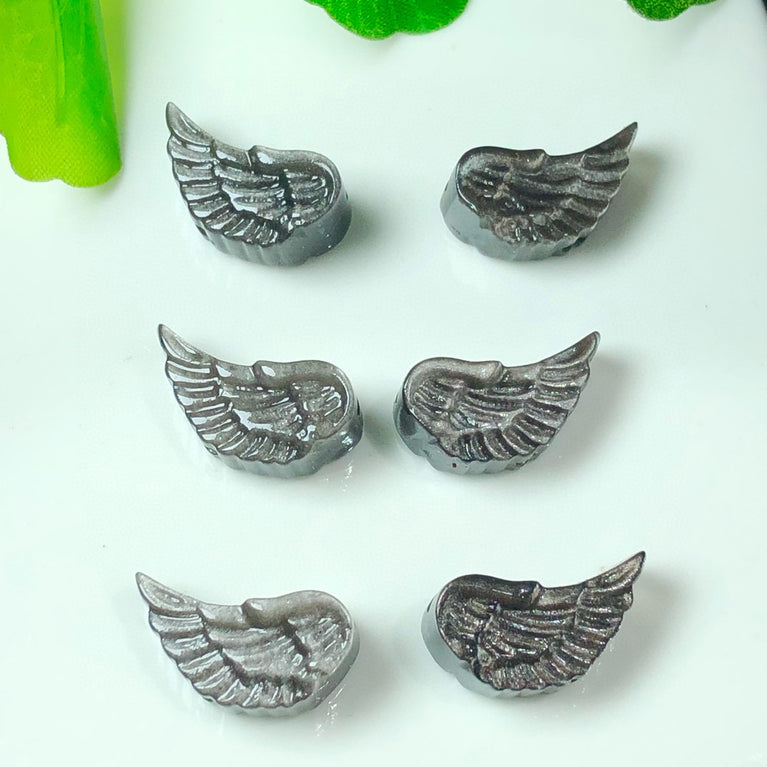 Natural Silver Sheen Obsidian Angel Wing Jewelry Charms Beads Pendants