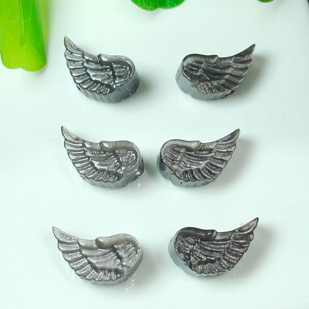 Natural Silver Sheen Obsidian Angel Wing Jewelry Charms Beads Pendants