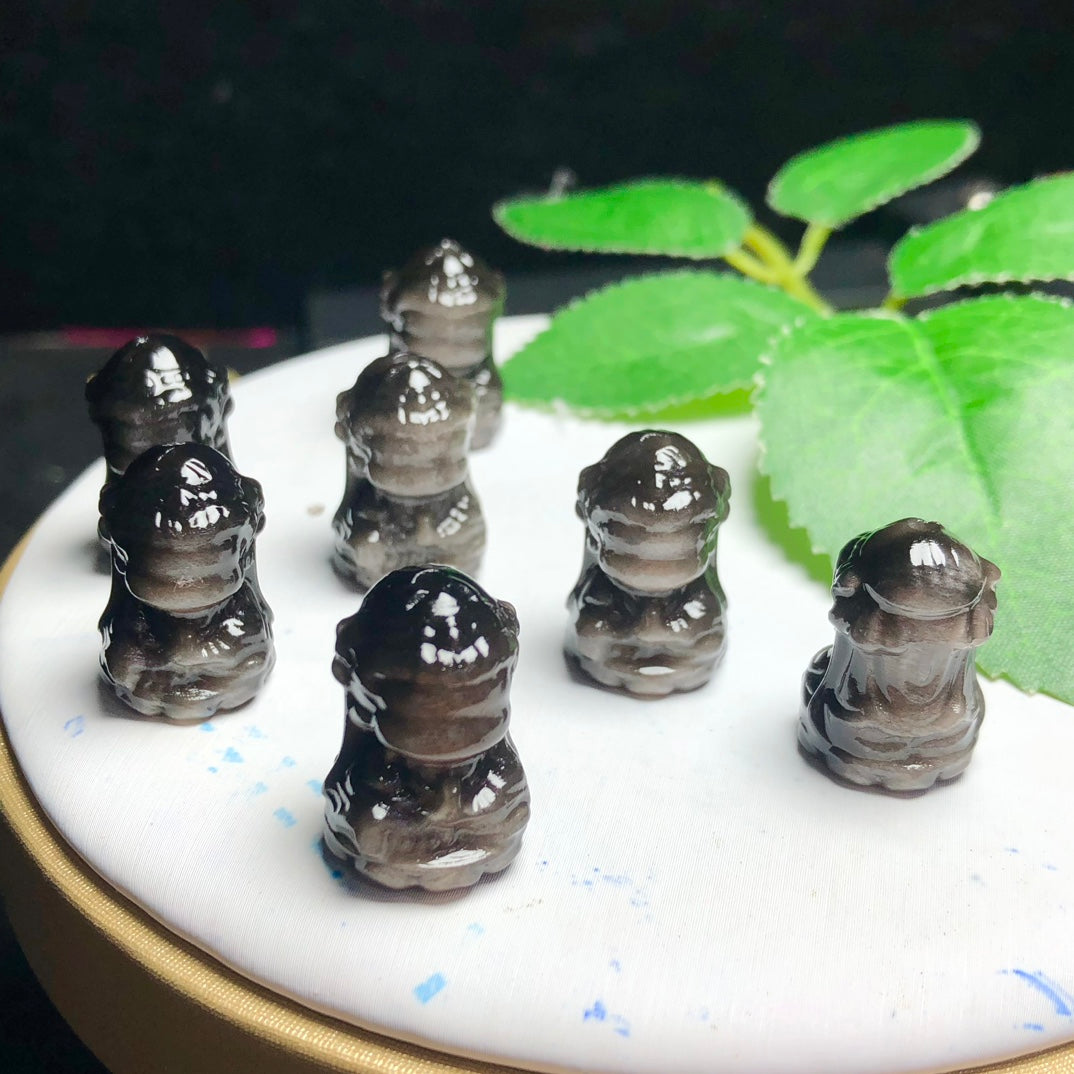 Natural Silver Sheen Obsidian Kwan-yin Bodhisattva Jewelry Charms Beads Pendants